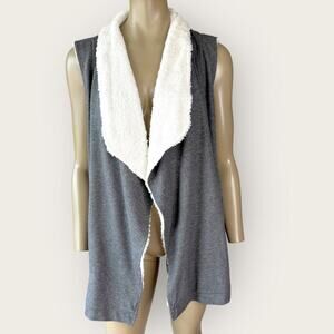 Alison Andrews Sleeveless Terry Faux Sherpa Open Front Cardigan Vest Sz. L Gray